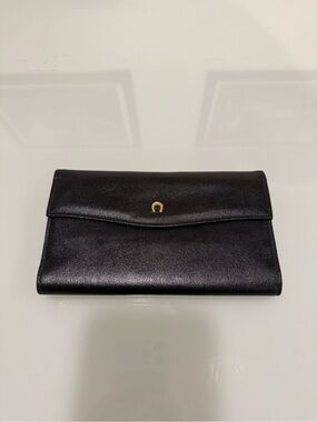 Vintage Winfield Black Leather Checkbook Wallet Kiss Lock Clutch Horseshoe Tag